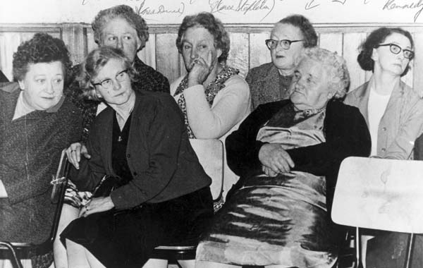What do you think? Back: Ann Stapleton (nee Dunne), Mary Patterson (nee Stapleton), Ann Droney and Bridie Kennedy. Front: Kathleen Carroll, Winifred Ryan and Ellen Quinn. All of the above were neighbours in St. Brigid's Villas