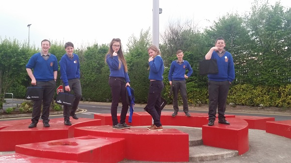  JC Science Quiz: Students from St Joseph’s Borrisoleigh in playful mood, posing outside L.I.T. after taking part in a Junior Science quiz. L-R Liam Ryan, Luke O Gorman, Ciara Murray, Kate Madden, Sean Hogan and Paddy Carey