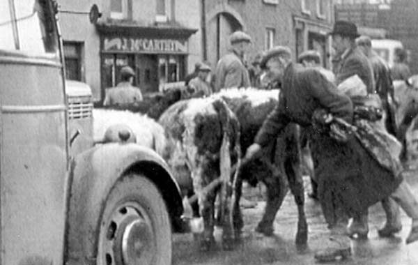 Fair Day Man in front: John Delaney, Rathmoy. Note: McCarthy’s Shop in background
