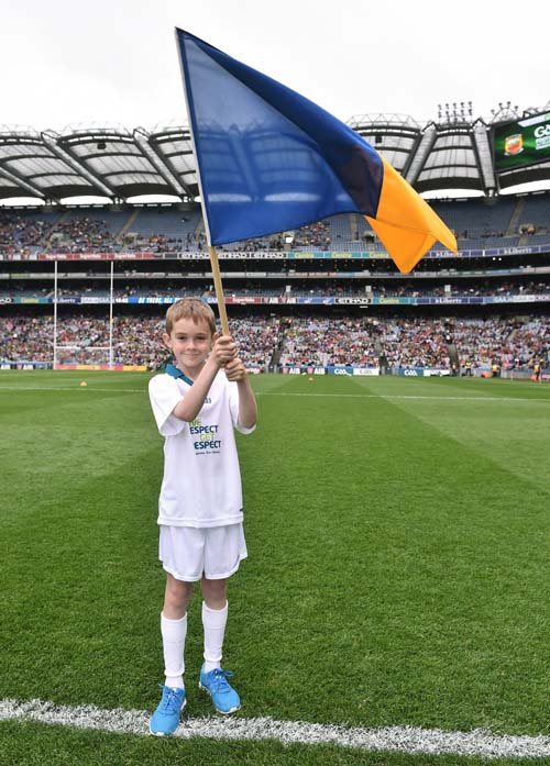21 August 2016; eir Flagbearer Darragh Kennedy age 9 from Thurles Co. Tipperary at the All-Ireland Senior Championship Semi-Final game between Mayo and Tipperary at Croke Park in Dublin. Photo by David Maher/Sportsfile *** NO REPRODUCTION FEE ***