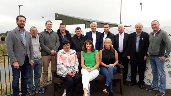 Sponsors and supporters of the playground. Standing Cllr Micheal Lowry, P.J. Delaney Borrisoleigh Cycling Club, Dr. Kevin Delargy, John Cummins Engineering Services Ltd, Fr Hennessy, Michael Lowry TD, Declan Glynn President of Templemore Lions Club, Cllr Eddie Morrissey, Martin Costello Tipperary Co Op Creamery and Rory O Connell Borrisoleigh Cycling Club. Seated Betty Kennedy, Laura Ryan Playground Committee and Brenda Ryan of Ryan's Camden Street. 